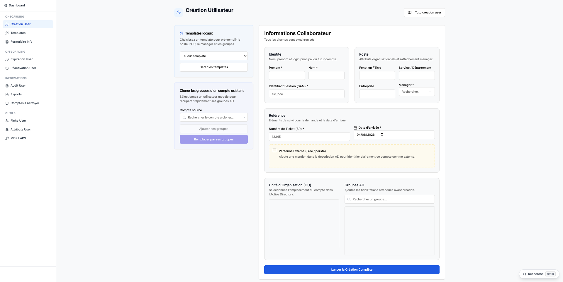 Dashboard OnBoarding / OffBoarding screenshot 2