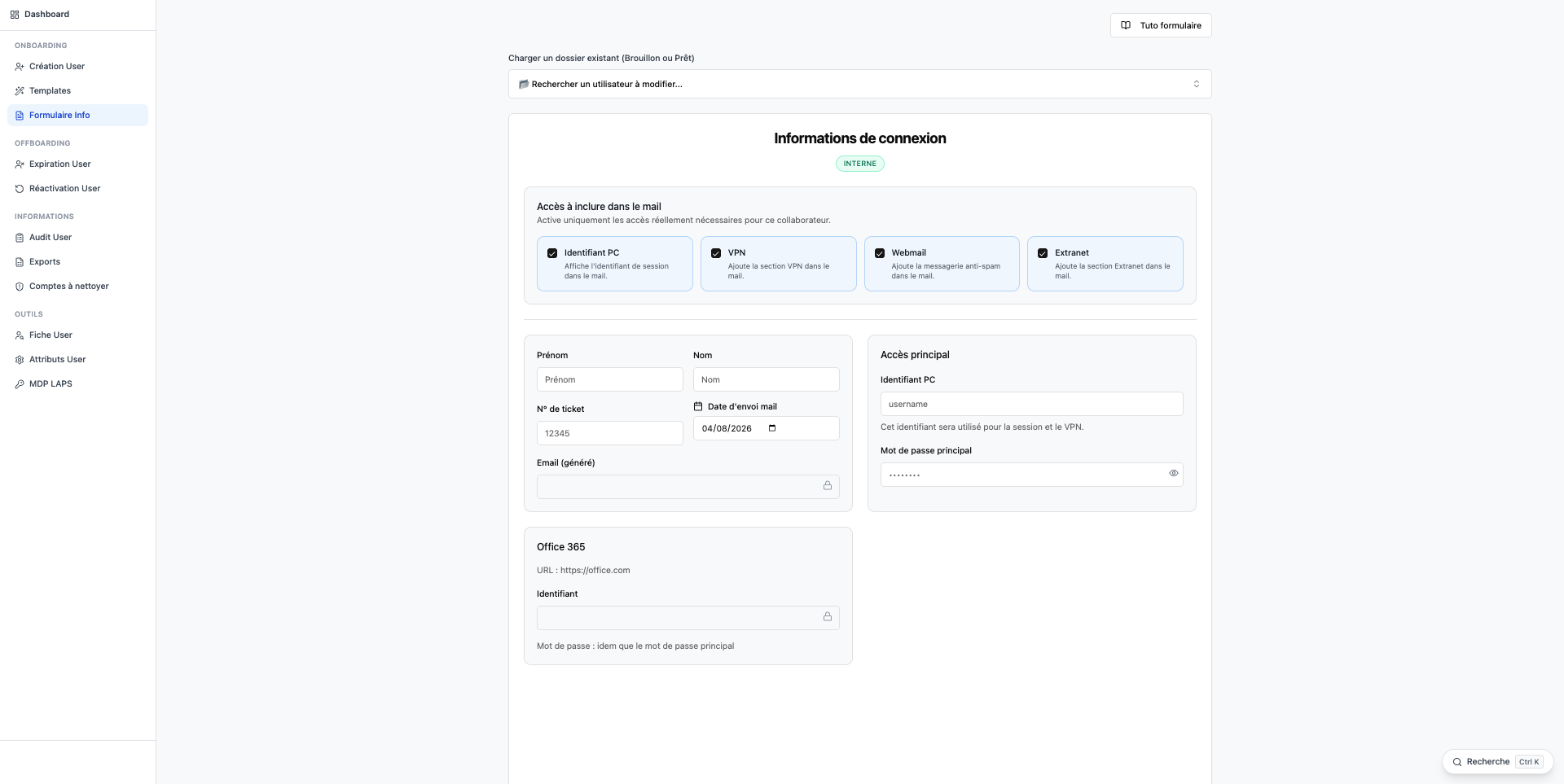 Dashboard OnBoarding / OffBoarding screenshot 3